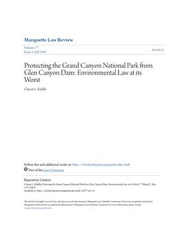 Protecting the Grand Canyon National Park from Glen Canyon Dam: Environmental Law at Its Worst Clayon L
