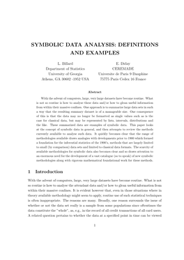 Symbolic Data Analysis: Definitions and Examples