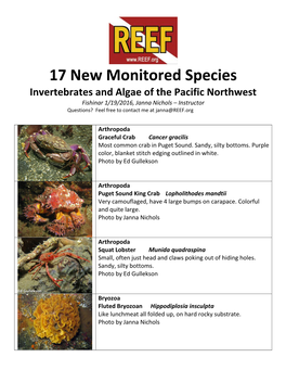 17 New Monitored Species