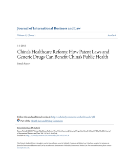How Patent Laws and Generic Drugs Can Benefit China's Public Health
