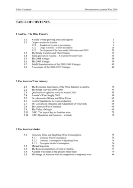 Table of Contents Documentation Austrian Wine 2004