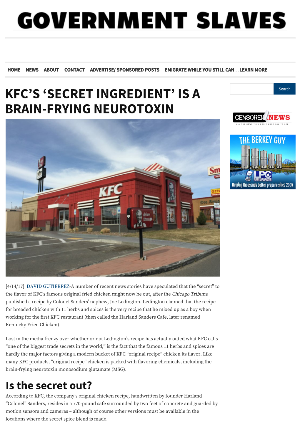 Kfc's 'Secret Ingredient' Is a Brain-Frying Neurotoxin |