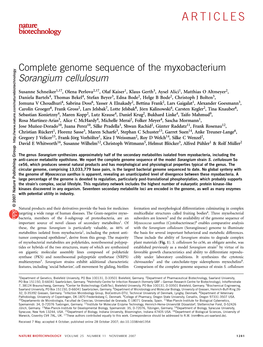 Complete Genome Sequence of the Myxobacterium Sorangium Cellulosum