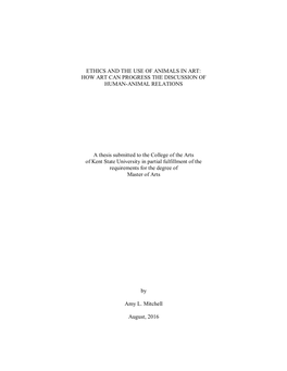 Ethics and the Use of Animals in Art: How Art Can Progress the Discussion of Human-Animal Relations