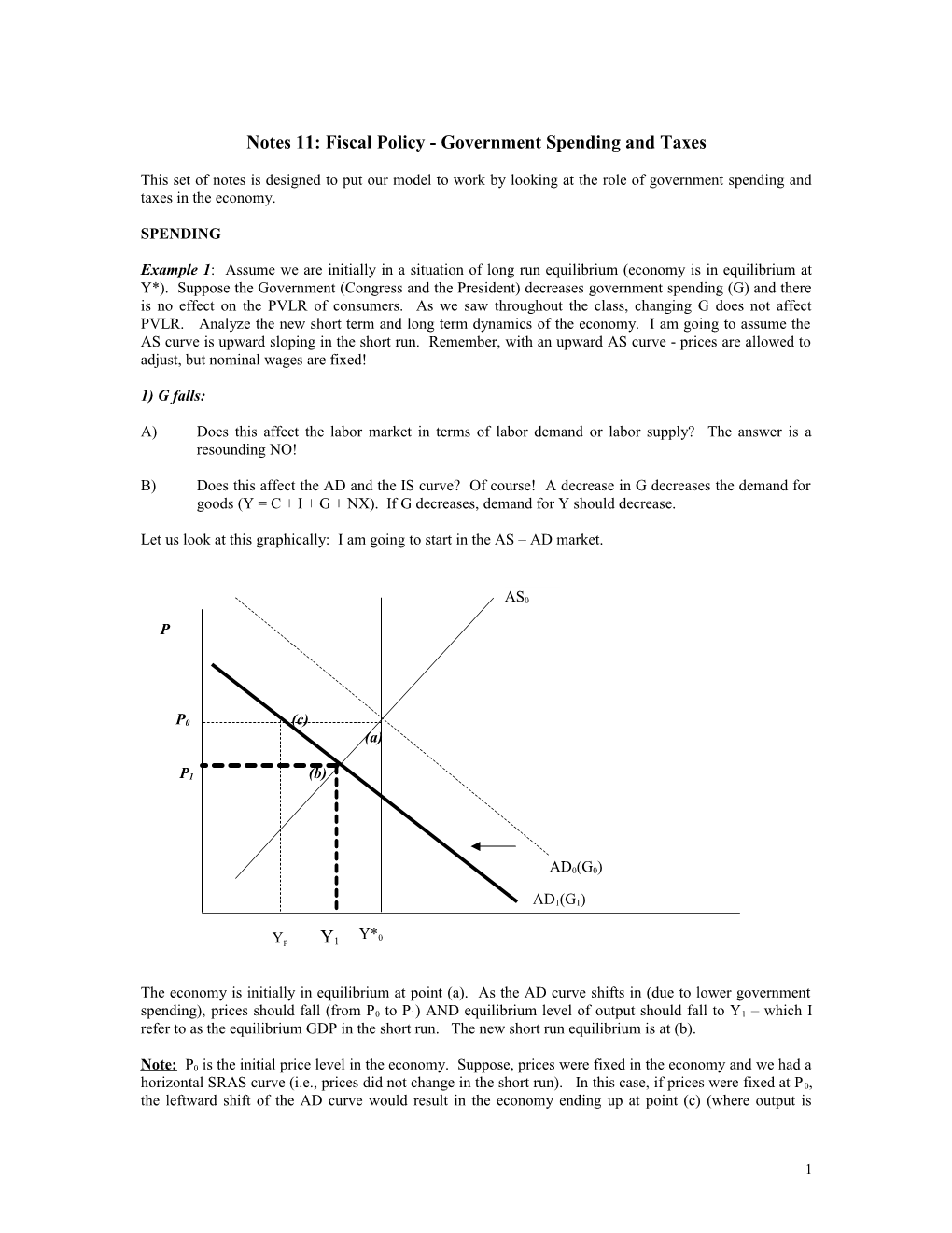 Notes 11: Fiscal Policy - Government Spending and Taxes