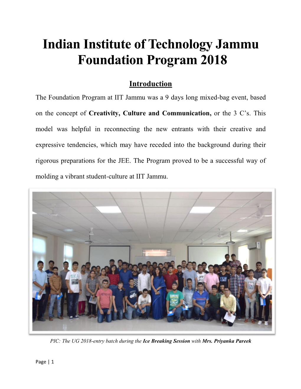 Indian Institute of Technology Jammu Foundation Program 2018