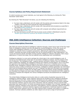 INA 3305 Intelligence Collection: Sources and Challenges