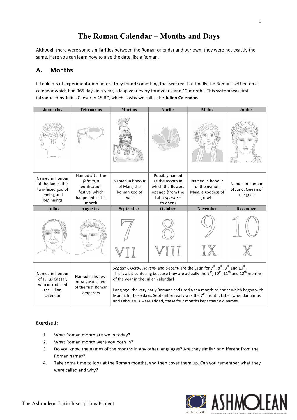 The Roman Calendar Months and Days DocsLib