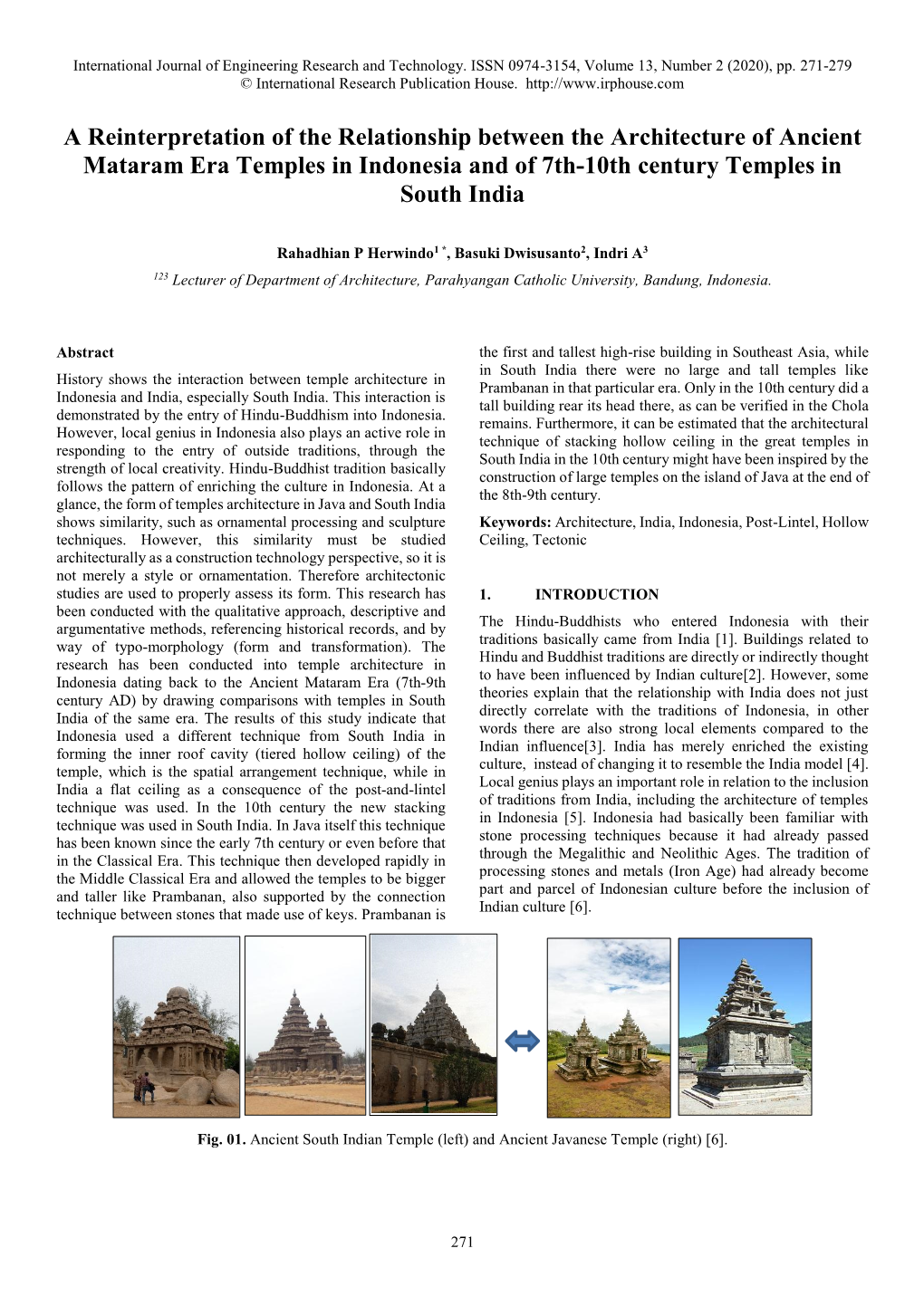 A Reinterpretation of the Relationship Between the Architecture of Ancient Mataram Era Temples in Indonesia and of 7Th-10Th Century Temples in South India