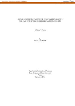 Social Democratic Parties and European Integration: the Case of the Turkish Republican People’S Party