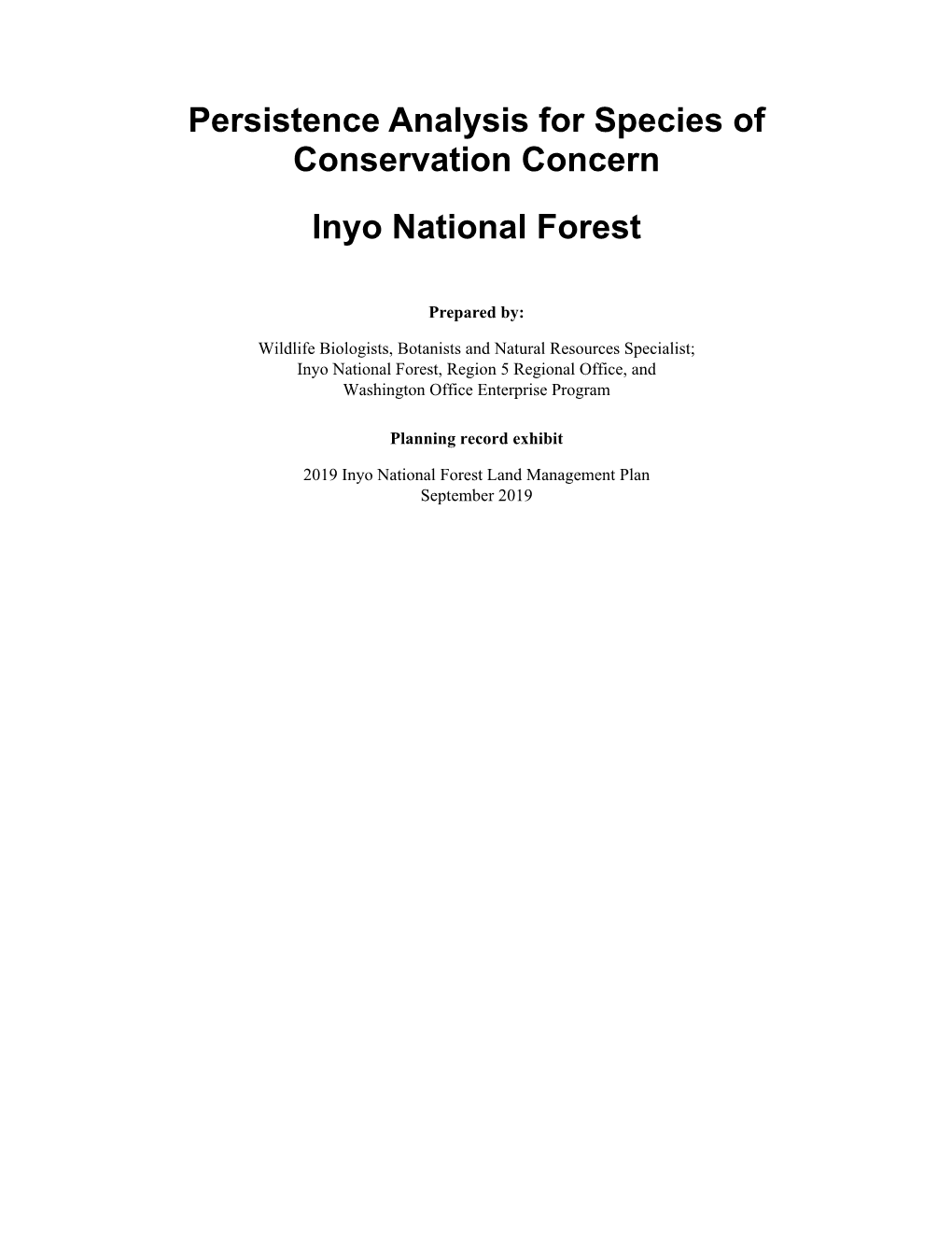 Persistence Analysis for Species of Conservation Concern on the Inyo