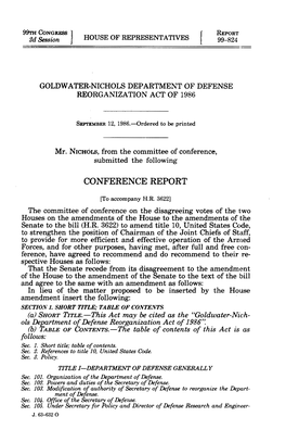 Goldwater Nichols DOD Reorganization Act of 1986
