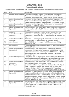 Milebymile.Com Personal Road Trip Guide Louisiana United States Highway #84 "Louisiana/Texas State Line to Mississippi/Louisiana State Line"