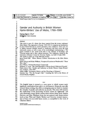 Gender and Authority in British Women Hymn-Writers' Use of Metre, 1760-1900 3