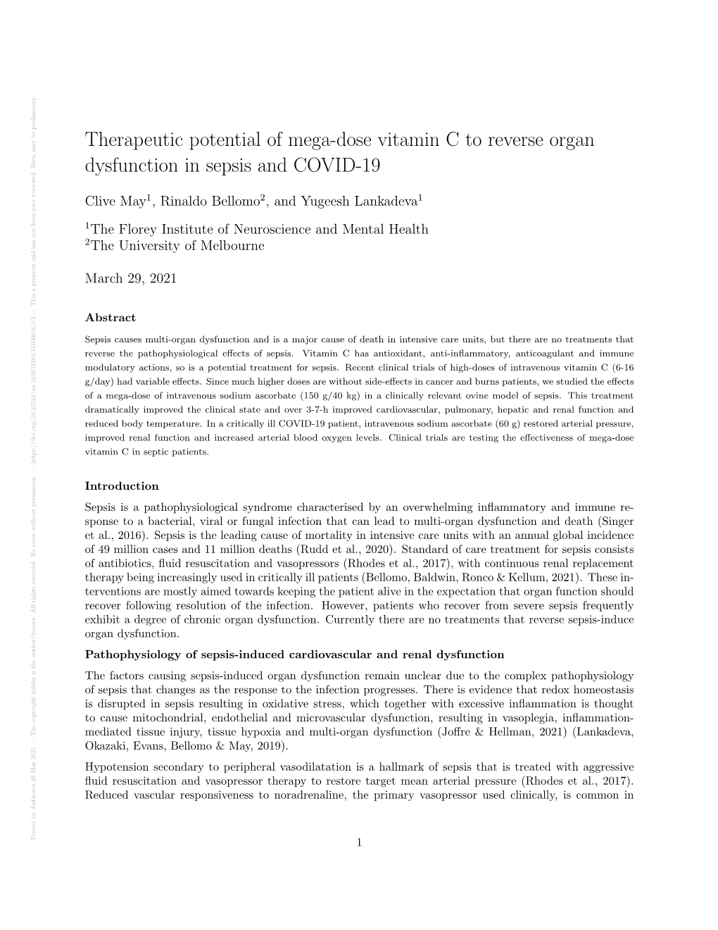 Therapeutic Potential of Mega-Dose Vitamin C to Reverse Organ