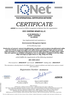 Certificate * The* List of Iqnet Partners Is Valid at the Time of Issue of This Certificate
