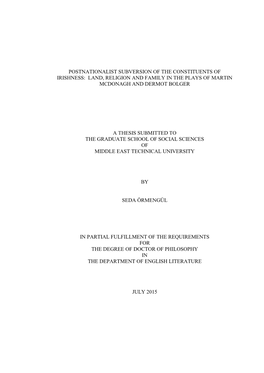 Land, Religion and Family in the Plays of Martin Mcdonagh and Dermot Bolger