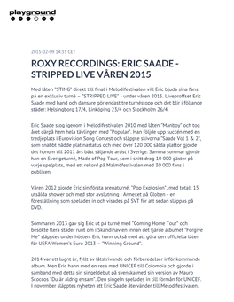 Eric Saade - Stripped Live Våren 2015