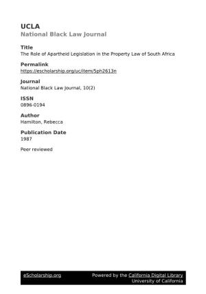 Role of Apartheid Legislation in the Property Law of South Africa