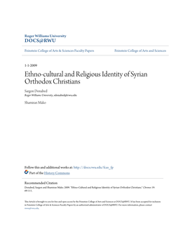 Ethno-Cultural and Religious Identity of Syrian Orthodox Christians Sargon Donabed Roger Williams University, Sdonabed@Rwu.Edu
