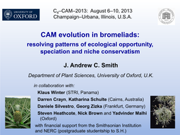 CAM Evolution in Bromeliads: Resolving Patterns of Ecological Opportunity, Speciation and Niche Conservatism