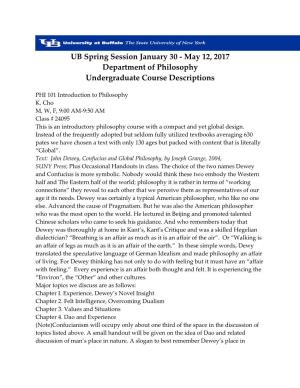 May 12, 2017 Department of Philosophy Undergraduate Course Descriptions