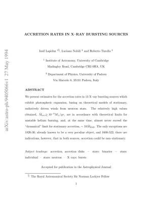 Accretion Rates in X--Ray Bursting Sources