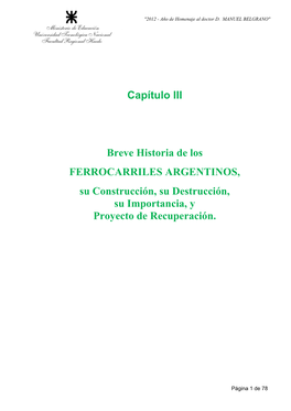 Capítulo III Breve Historia De Los FERROCARRILES ARGENTINOS