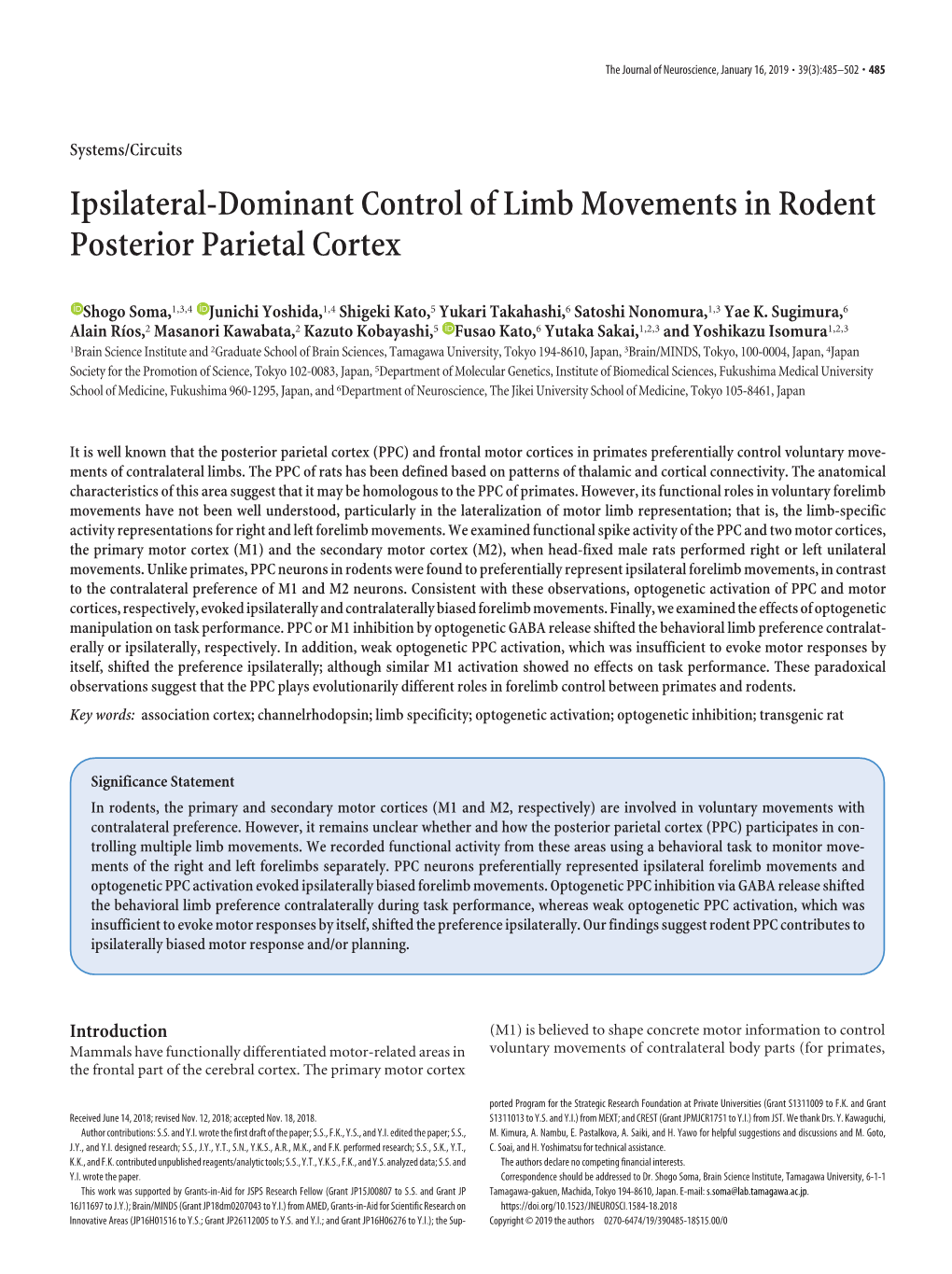Ipsilateral-Dominant Control of Limb Movements in Rodent Posterior Parietal Cortex
