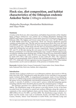 Flock Size, Diet Composition, and Habitat Characteristics of the Ethiopian Endemic Ankober Serin Crithagra Ankoberensis