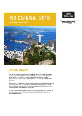 Rio Carnival 2016 5-10 February 2016
