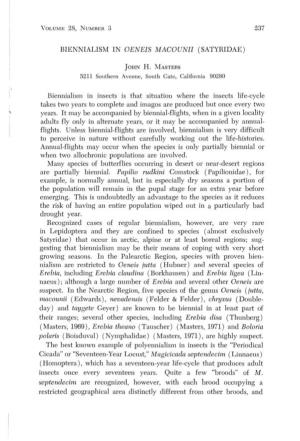 Biennialism in Oeneis Macounii (Satyridae)