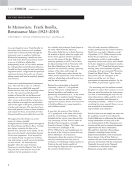 In Memoriam: Frank Bonilla, Renaissance Man (1925–2010) by Susanne Jonas | University of California, Santa Cruz | Sjonas@Ucsc.Edu