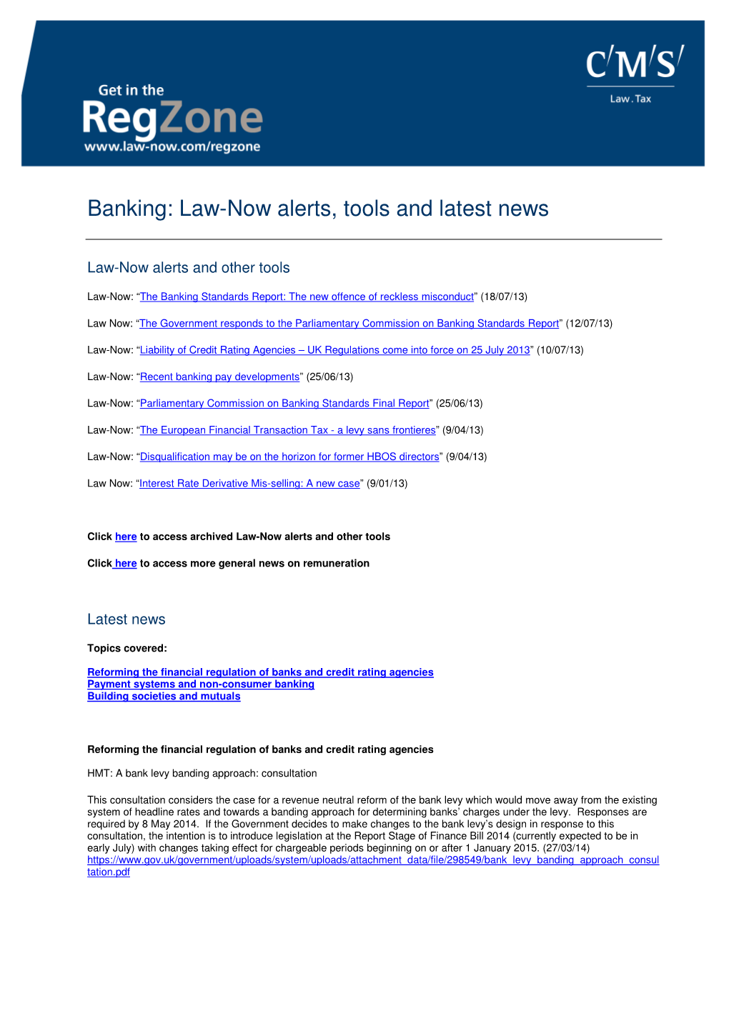 Banking: Law-Now Alerts, Tools and Latest News