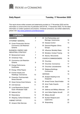Daily Report Tuesday, 17 November 2020 CONTENTS