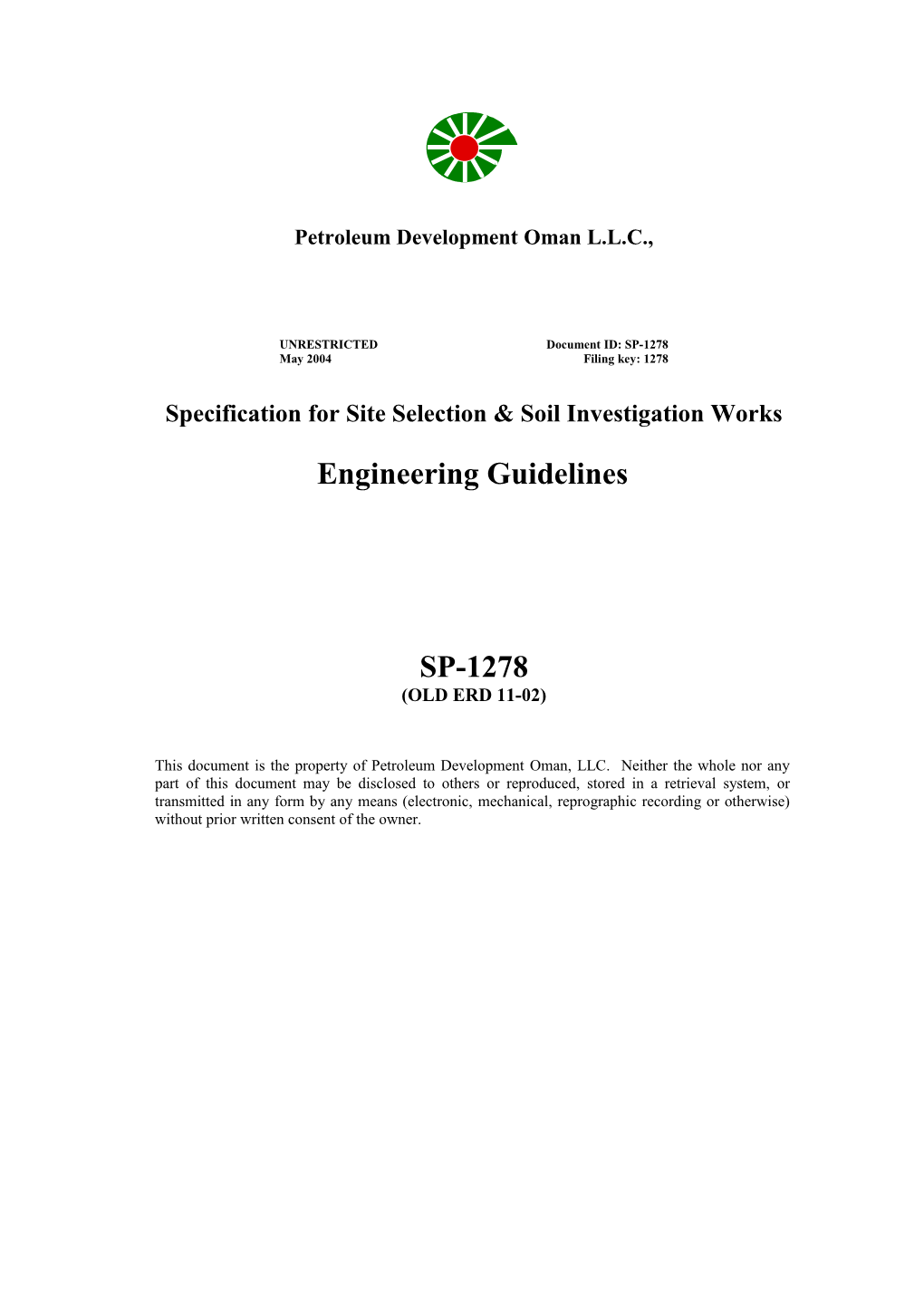 SP-1278 - Spec. For Site Selection & Soil Investigation Works - Engg. Guidelines