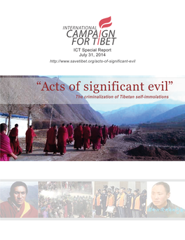 “Acts of Significant Evil” the Criminalization of Tibetan Self-Immolations Executive Summary