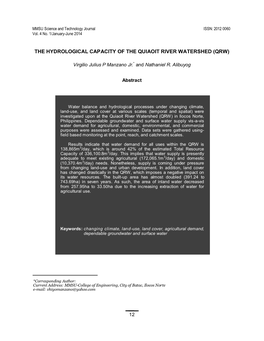 The Hydrological Capacity of the Quiaoit River Watershed (Qrw)