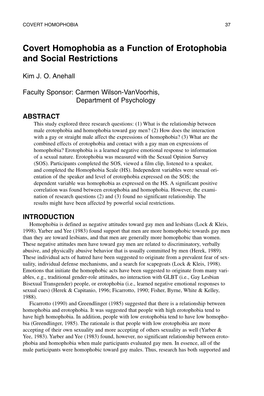 Covert Homophobia As a Function of Erotophobia and Social Restrictions