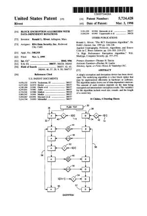 United States Patent (19) 11 Patent Number: 5,724,428 Rivest 45) Date of Patent: Mar