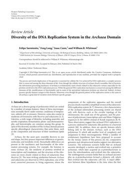 Review Article Diversity of the DNA Replication System in the Archaea Domain