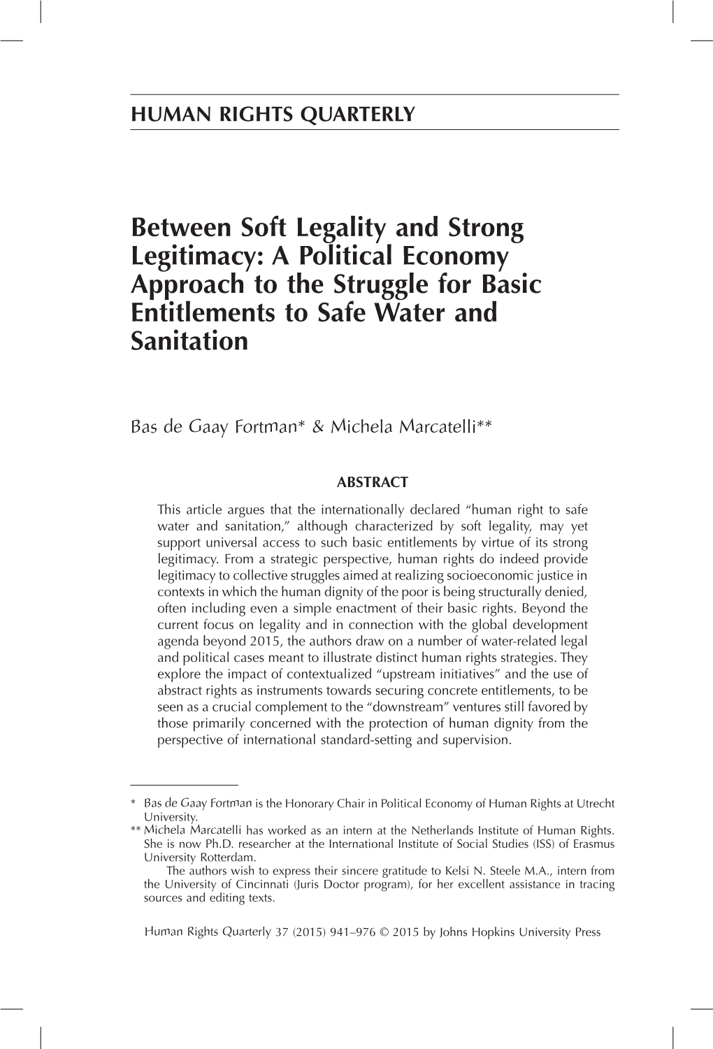 Between Soft Legality and Strong Legitimacy: a Political Economy Approach to the Struggle for Basic Entitlements to Safe Water and Sanitation
