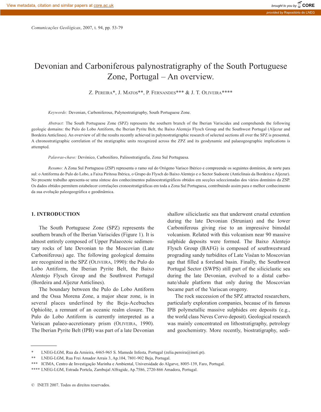 Devonian and Carboniferous Palynostratigraphy of the South Portuguese Zone, Portugal – an Overview