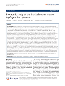 Proteomic Study of the Brackish Water Mussel Mytilopsis Leucophaeata Feico MAH Schuurmans Stekhoven1*, Gerard Van Der Velde1,4, Tsung-Han Lee2 and Andrew R Bottrill3