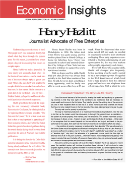 Henry Hazlitt: Journalist Advocate of Free Enterprise