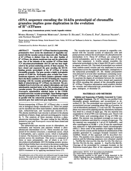 Cdna Sequence Encoding the 16-Kda Proteolipid of Chromaffin