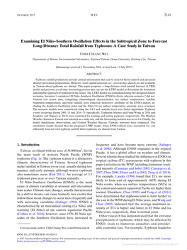 Examining El Niño–Southern Oscillation Effects in the Subtropical Zone to Forecast Long-Distance Total Rainfall from Typhoons: a Case Study in Taiwan