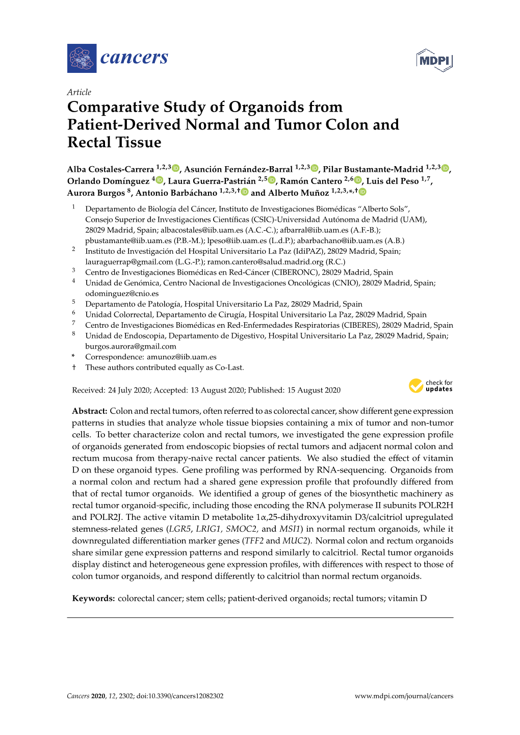 Comparative Study of Organoids from Patient-Derived Normal and Tumor Colon and Rectal Tissue