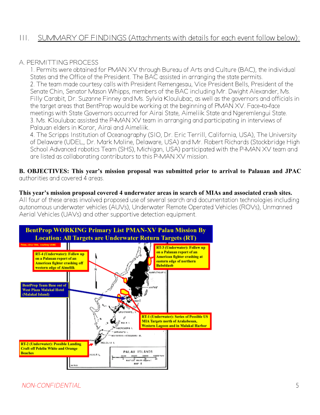 III. SUMMARY of FINDINGS (Attachments with Details for Each Event Follow Below)