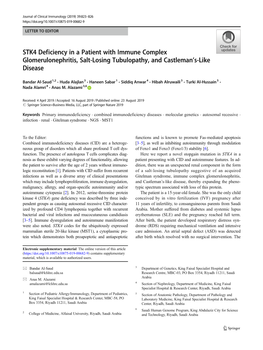 STK4 Deficiency in a Patient with Immune Complex Glomerulonephritis, Salt-Losing Tubulopathy, and Castleman's-Like Disease